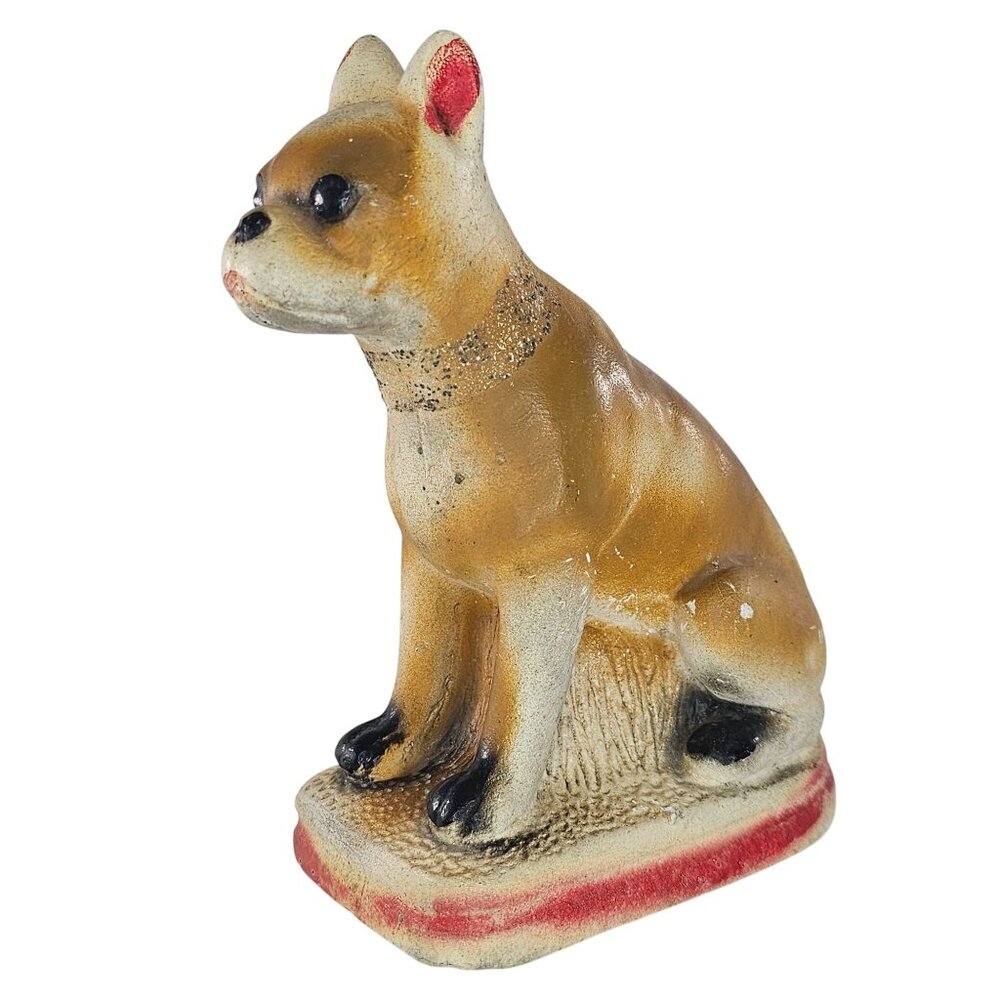 Vintage Chalkware Boxer Bulldog Boston Terrier Dog Figurine Statue